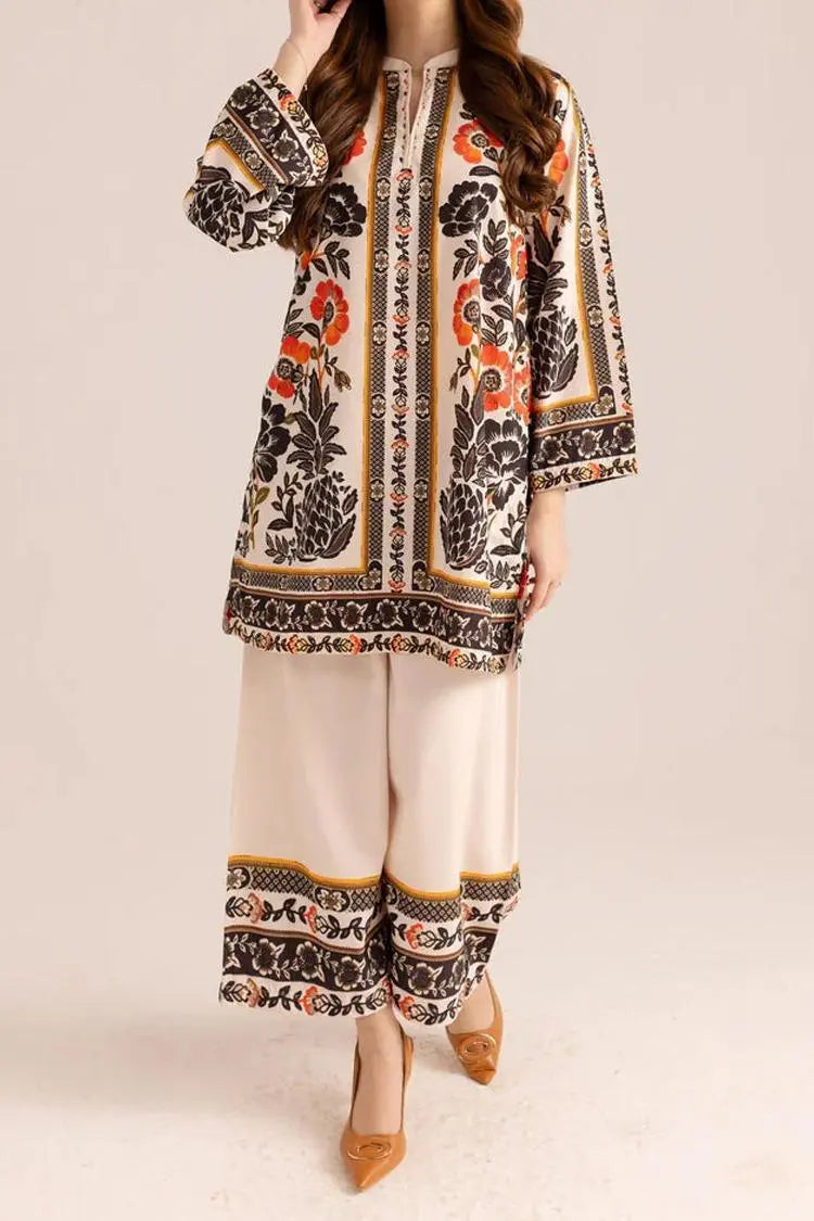 Stylish Printed V-Neck Shirt and Plain Trouser Set - 2 Pcs for Women Kyveri